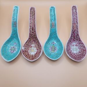 Set of 4 Rose Asian Soup Spoons